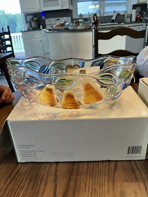 Mikasa Garden Harvest Clear Glass Oval Serving Bowl 10 3/4 Embossed Fruit
