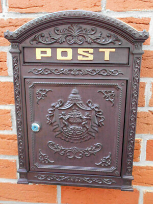 Briefkasten aus Aluguss, historisches englisches Design, mit 2 Schlüssel, braun