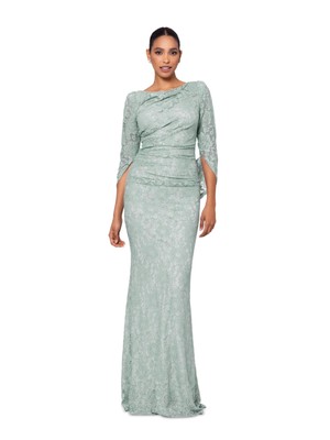 BETSY & ADAM Womens Green Capelet Sleeves V-back Lined Sheath Dress Petites 10P