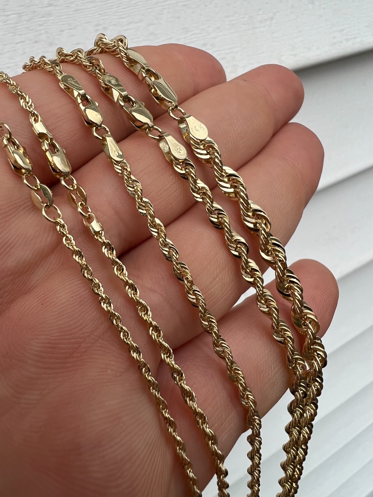 Pre-owned Harlembling Men's Women's Real 14k Yellow Gold Hollow Rope Chain Necklace 1.5mm-4.5mm 16-30"