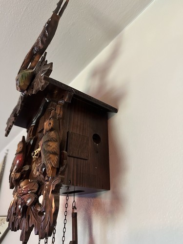 HUBERT HERR MUSICAL CUCKOO CLOCK OWLS BUCK STAG DEER 100% COMPLETE WORKING RARE