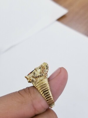 Pre-owned Globalwatches10 Real 10k Yellow Gold Antler Deer Head Mens Horn Goat Head Ring Diamond Cut