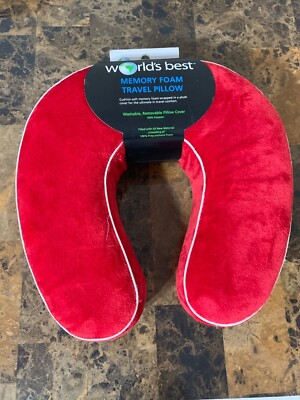 World's Best Travel Car Plane Neck Pillow Memory Foam Cushion RED *NEW* 