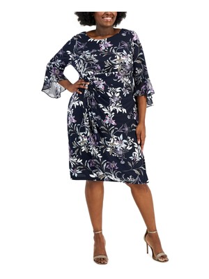 

CONNECTED APPAREL Женское темно-синее платье-футляр с пуловером на талии и рукавами 3/4 Plus, Navy