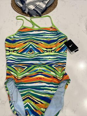 Bright NIKE Women s One-Piece Swim Suit NWT 14 16 Low Back New
