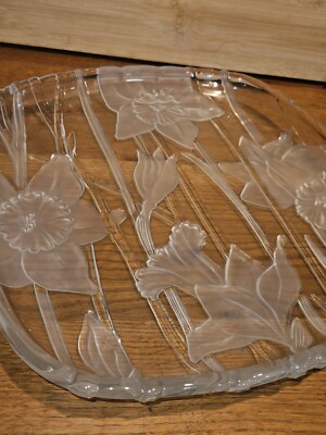 Crystal Clear Studios Narcissus 13  Serving Platter Etched Flowers