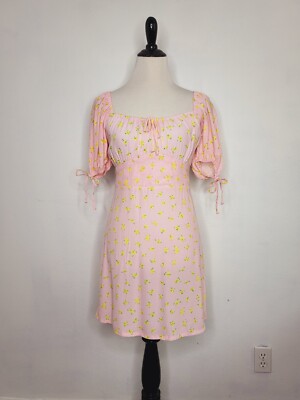 FAITHFULL THE BRAND Luda Floral Dress Women's Size 4 Square Neck Thea Pink NWT