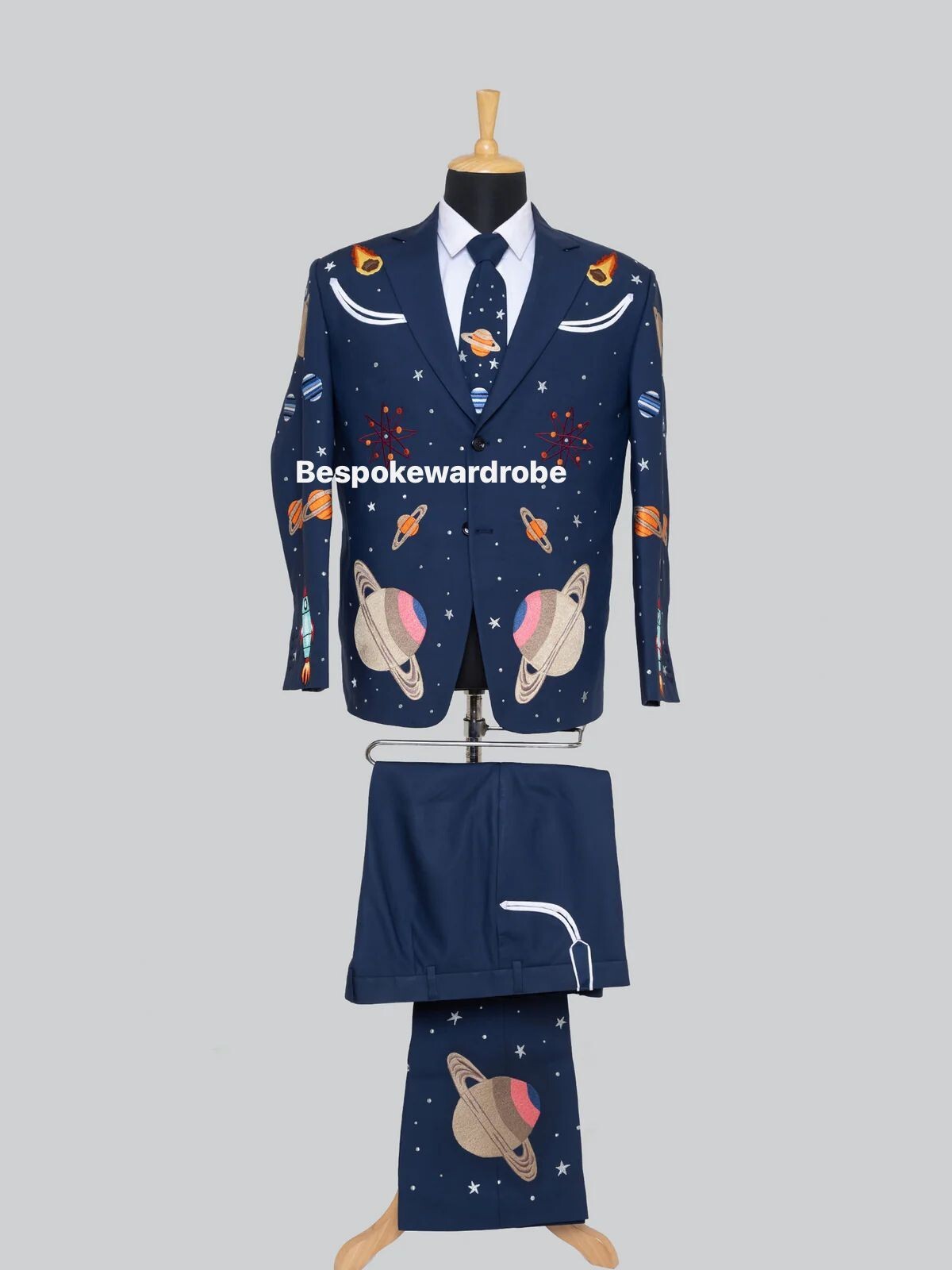 Pre-owned Custommade Men's Custom Made 2pc Wedding Western Space Universe Suite Blue Color