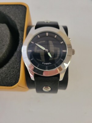 Fossil Big Tic Watch JR8122 Mens Silver Tone Black Leather Fossil Big Tic Watch JR8122 Mens Silver Tone Black Leather