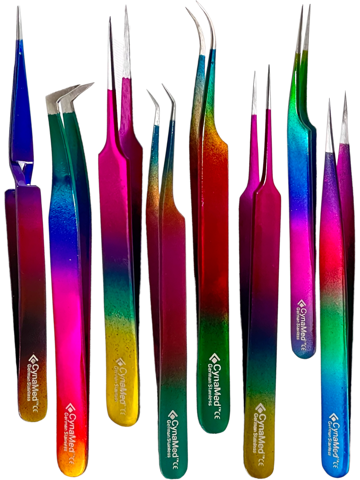 OR Set of 8 Piece Stainless Steel Multi Rainbow Color Eyelash Extension Tweezers