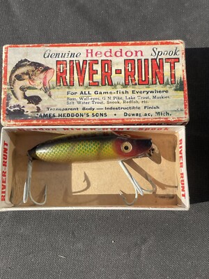 VINTAGE HEDDON RIVER RUNT SPOOK FLOATER IN BOX 2pc HARDWARE PERCH 