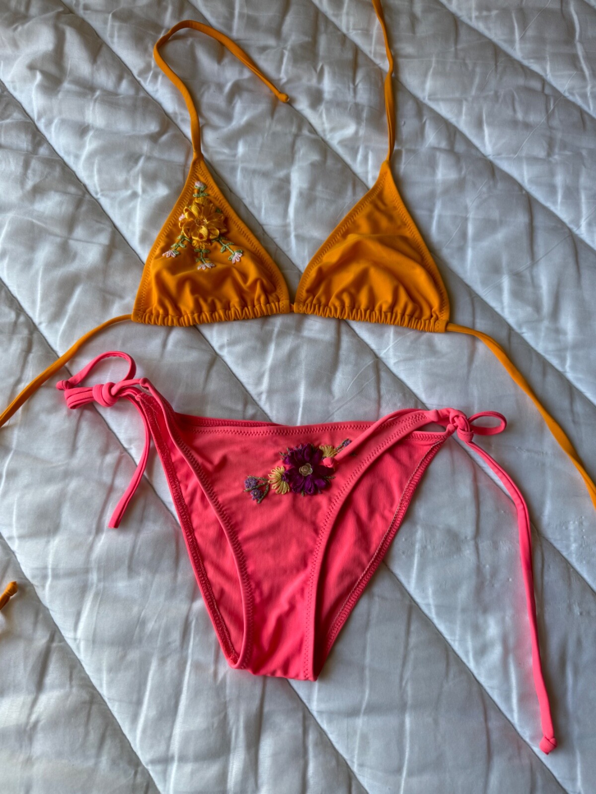 Y2K Two Piece Bikini Set Embroidered Floral Swimsuit Size 42