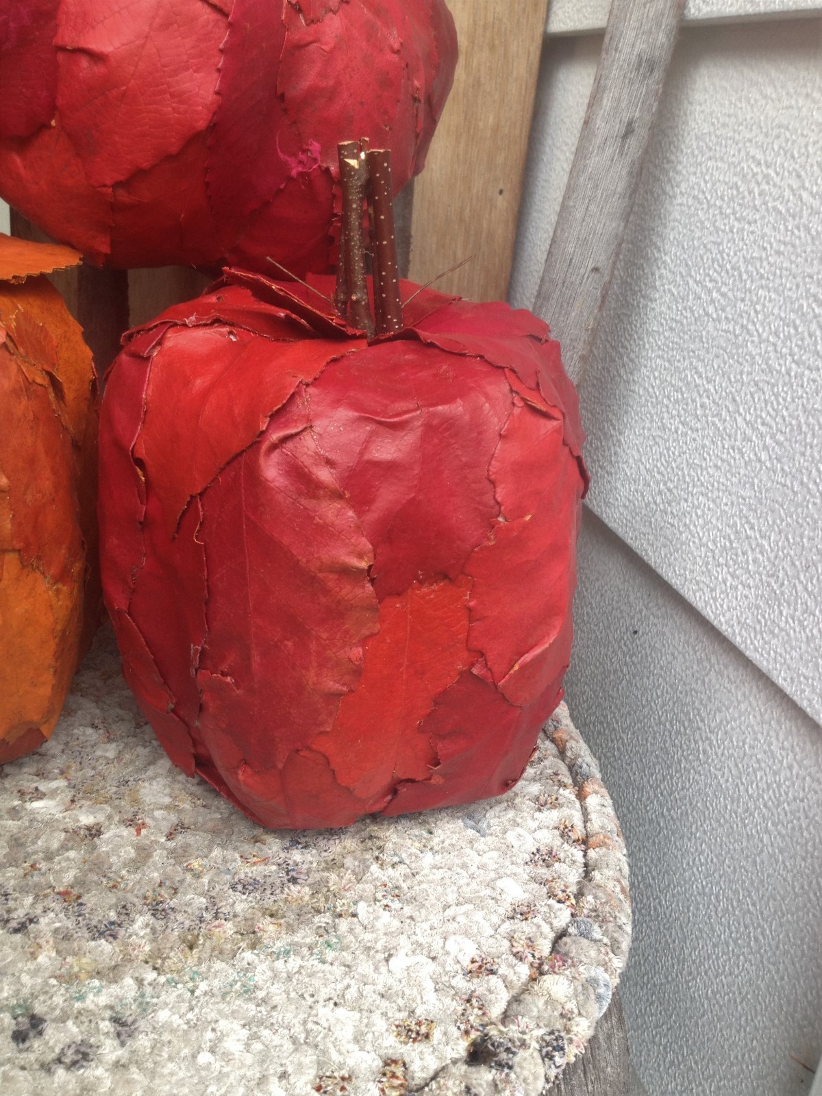 3~Fall Paper Mache Leaf Designed Assorted Color Pumpkins 7