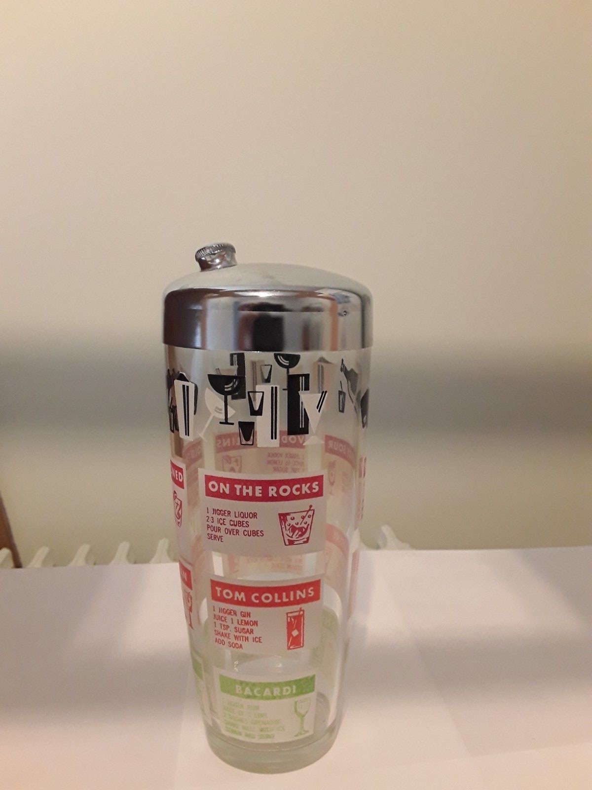 Vintage Retro Martini Cocktail Mixer with printed drink recipes