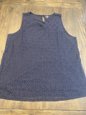 Ann Taylor Loft Navy Lace Overlay Sleeveless Top Tank - Size XL