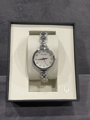Bulova Women's Crystal Mother of Pearl Stainless Steel Silver 28mm Watch 96L204