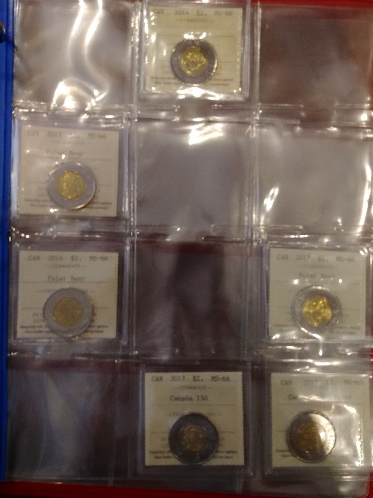 Collection ICCS graded Canada $2 toonies, all MS-65 or MS-66, no NBU, great set