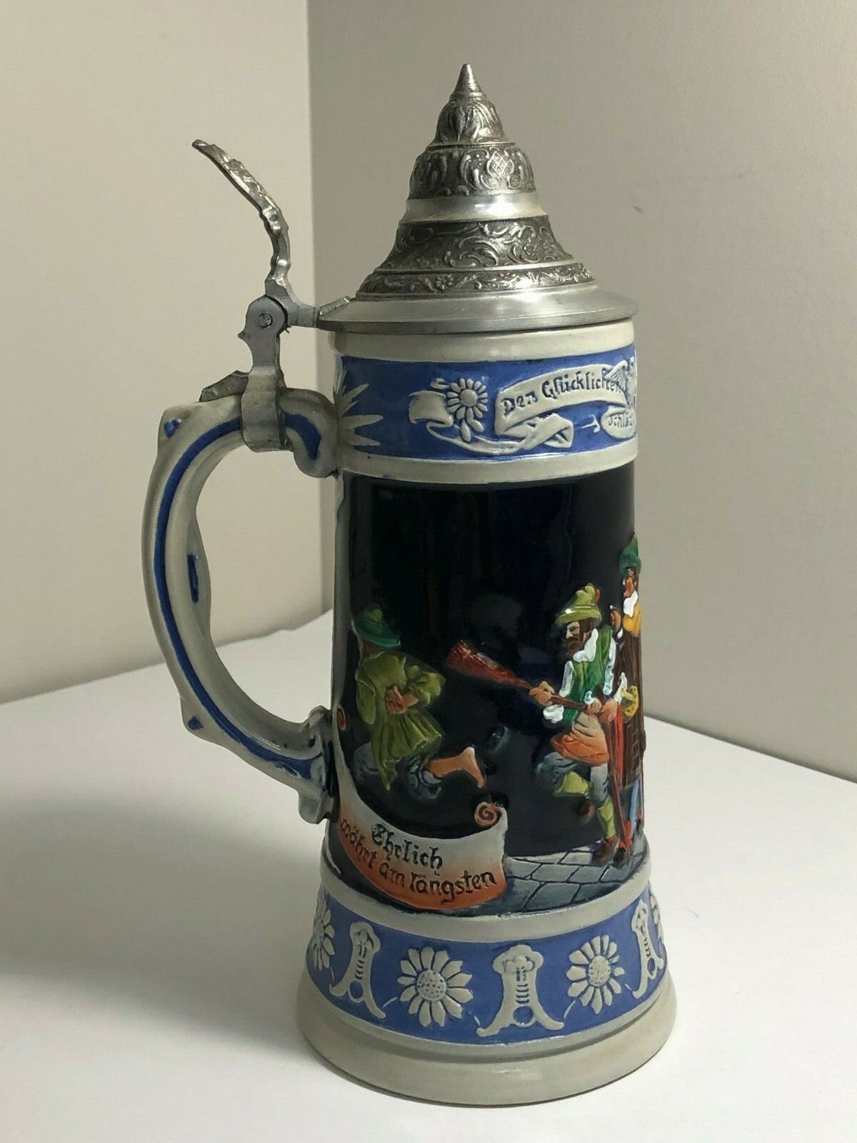 Thewalt Lidded German Beer Stein Tavern Drinking Time Does Not Strike Kamp 297