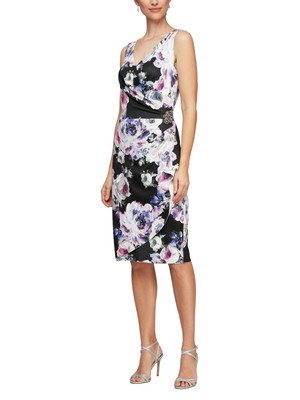 

ALEX EVENINGS Черное женское платье-футляр без рукавов с каскадными рюшами, Черный