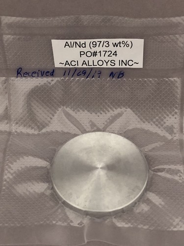 Aluminum Neodymium Sputtering target (Al/Nd) 97/3 wt% Pure, 2