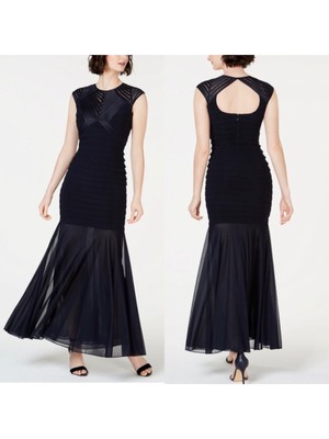 

BETSY - ADAM Женское темно-синее платье-русалка в сеточку с открытой спиной и короткими рукавами, Navy