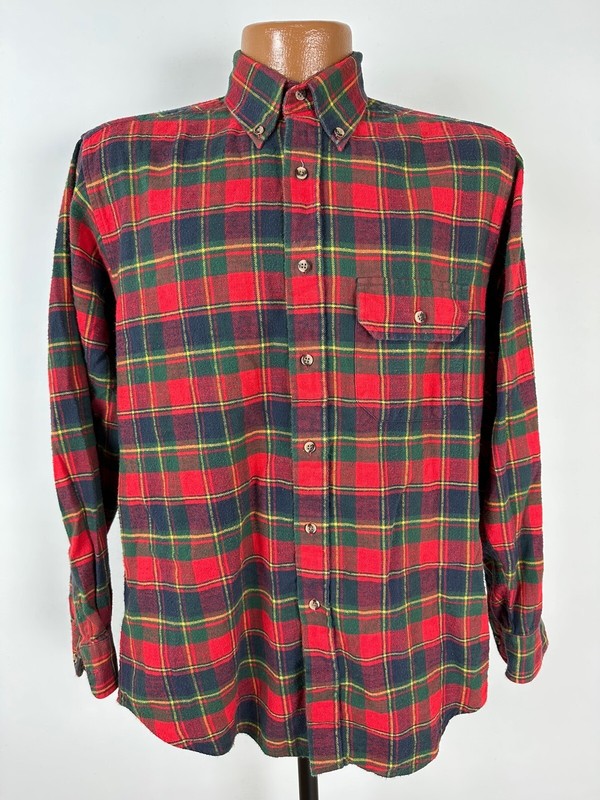Vintage 80s Stanley Blacker Flannel Shirt Men M Red Plaid Outdoors Preppy Cotton