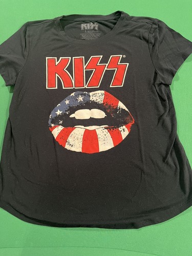 Kiss band tee large womens t-shirt Black With Flag Red White