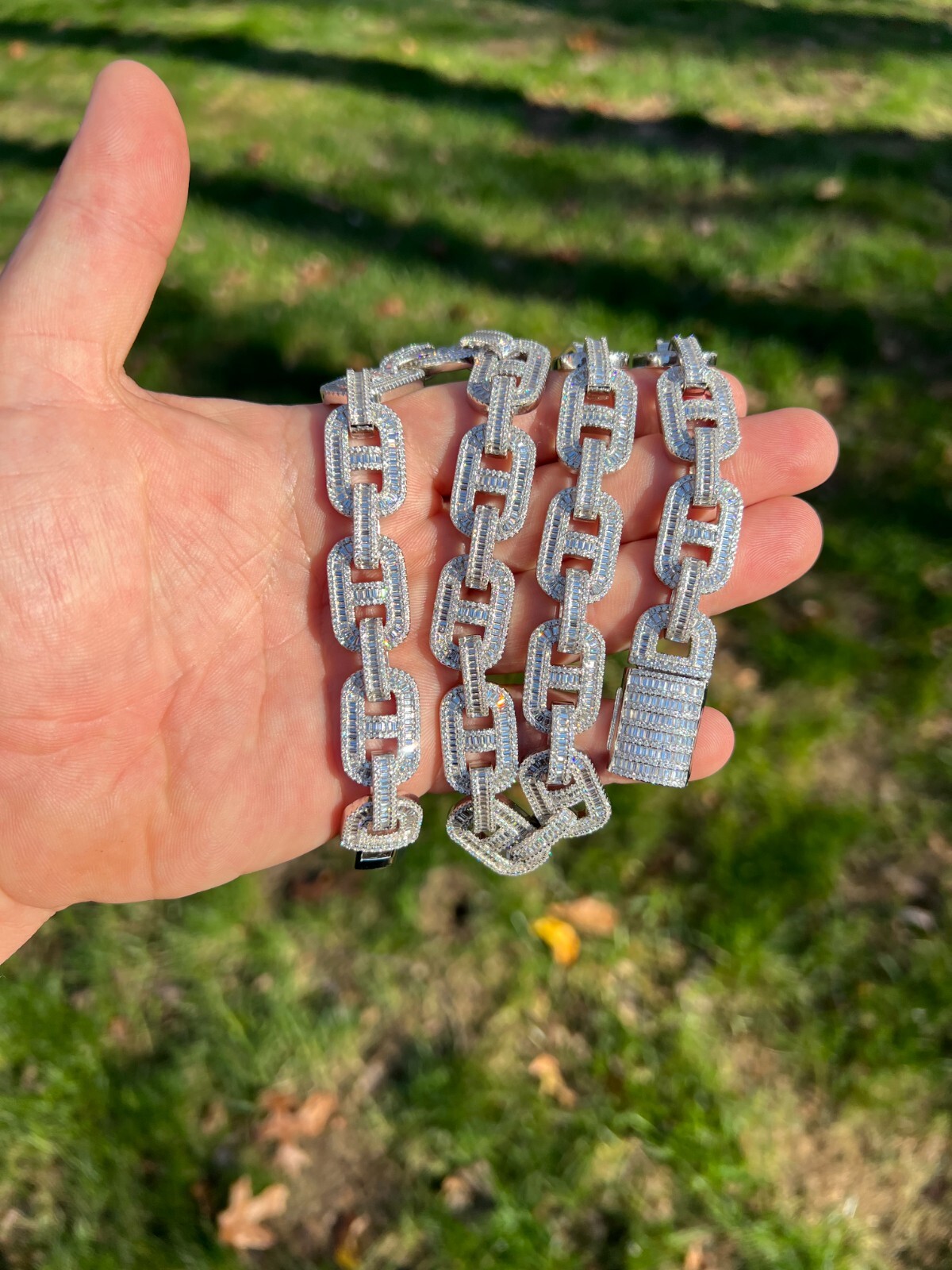 Pre-owned Silver Baguette Moissanite Solid 925  Gucci Link Chain Necklace Pass Diamond Test