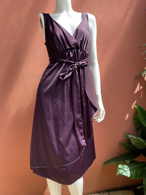 New Ripe Limited Purple short sleeve belted satin Clarie dress ladies S RP $179