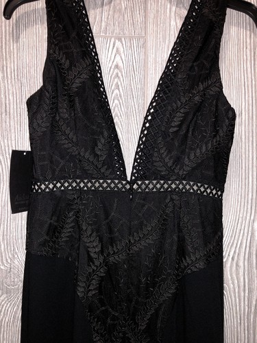 Pre-owned Aidan Mattox Black Vine Embroidered Deep V Neck Formal Long Dress Womens 2