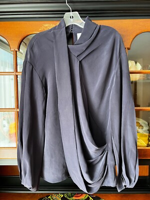 NWT NEW ACLER NAVY BLUE SILK DRAPE BLOUSE TOP SHIRT US SIZE 6