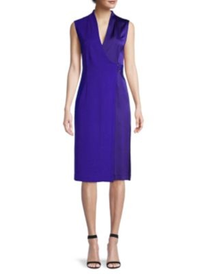 

MISOOK Женское синее платье с завязками и поясом без рукавов из искусственной ткани, Синий