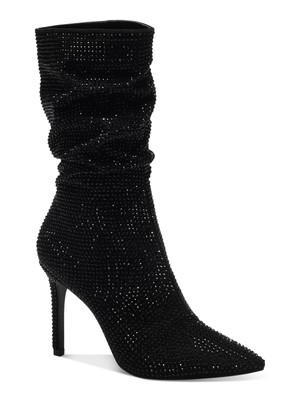 THALIA SODI Womens Black Rhinestone Raquell Pointed Toe Stiletto Slouch Boot 7 M