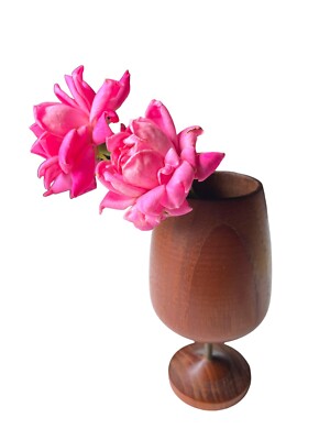 MCM Danish Minimalist Teakwood Goblet Bub Vase Handcrafted In Denmark 5.5 T NWT