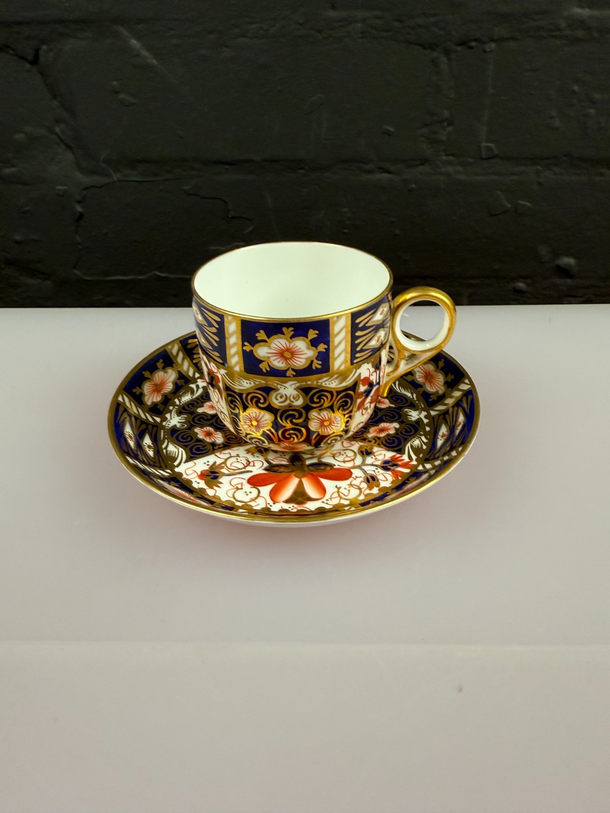 Royal Crown Derby Traditional Imari 2451 Coffee Cup and Saucer Set Dated 1908