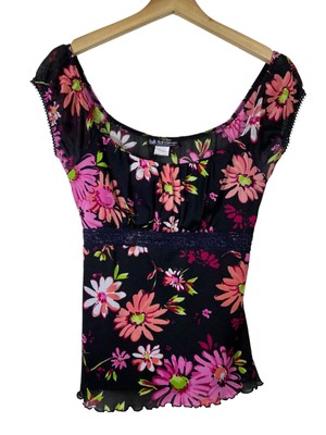 Vtg Self Esteem Y2K Floral Babydoll Top Sz M Tie Back Fairy Boho Coquette 90s