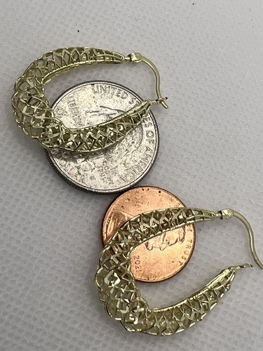 Pre-owned Handmade Gold Oval Turkish Earring 10k Solid Filigree Long Dangle Solid Gift Her 1.30”
