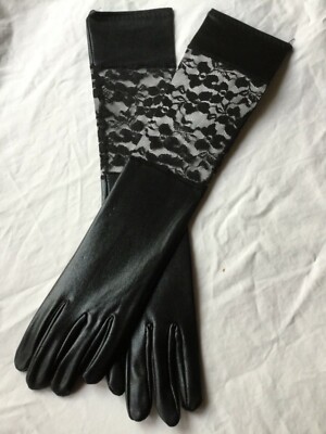 Seven Til Midnight Black LACE & LAMÉ 17 L Opera Length GLOVES OS