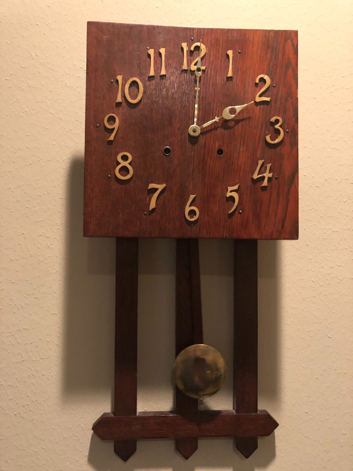 Antique American Mission Oak Arts & Crafts Wall Clock *Runs Good*