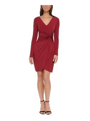 

Женское красное платье выше колена с твист-тюльпаном и длинными рукавами GUESS, Красный