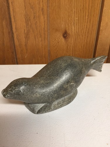Vintage SEAL Signed Northwest Coast Inuit Carved Soapstone Figure