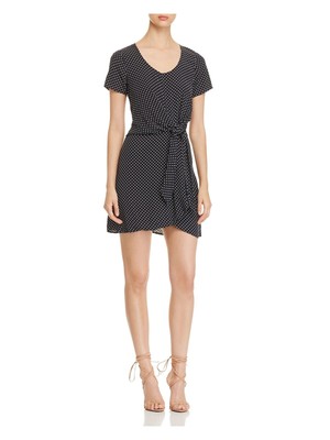 THREE DOTS Womens Black Tie Short Sleeve Mini Party Fit + Flare Dress S