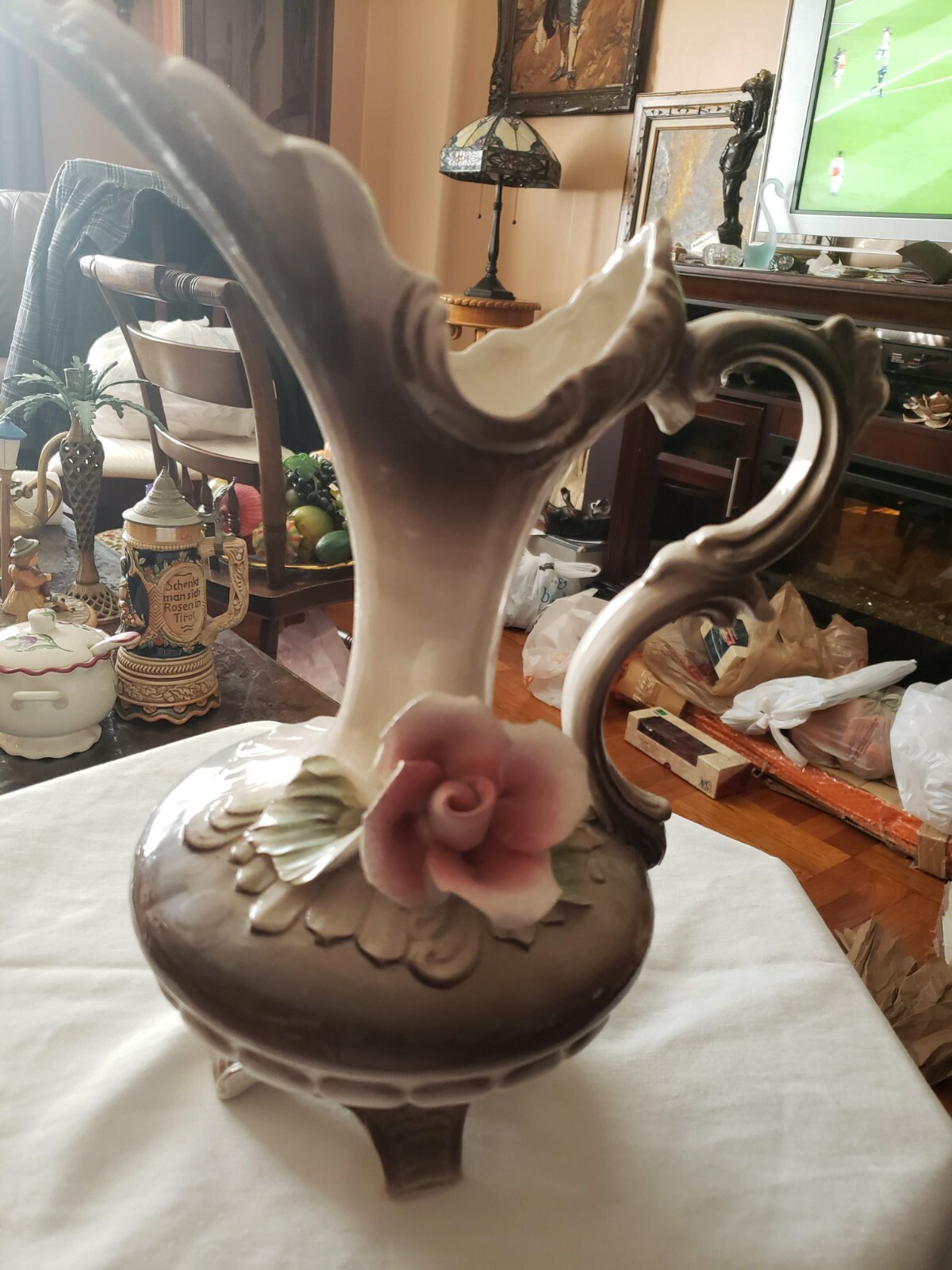 R，CAPODIMONTE  ITALY ポット Vintage R Capodimonte Pitcher Vase Italy Porcelain Ceramic