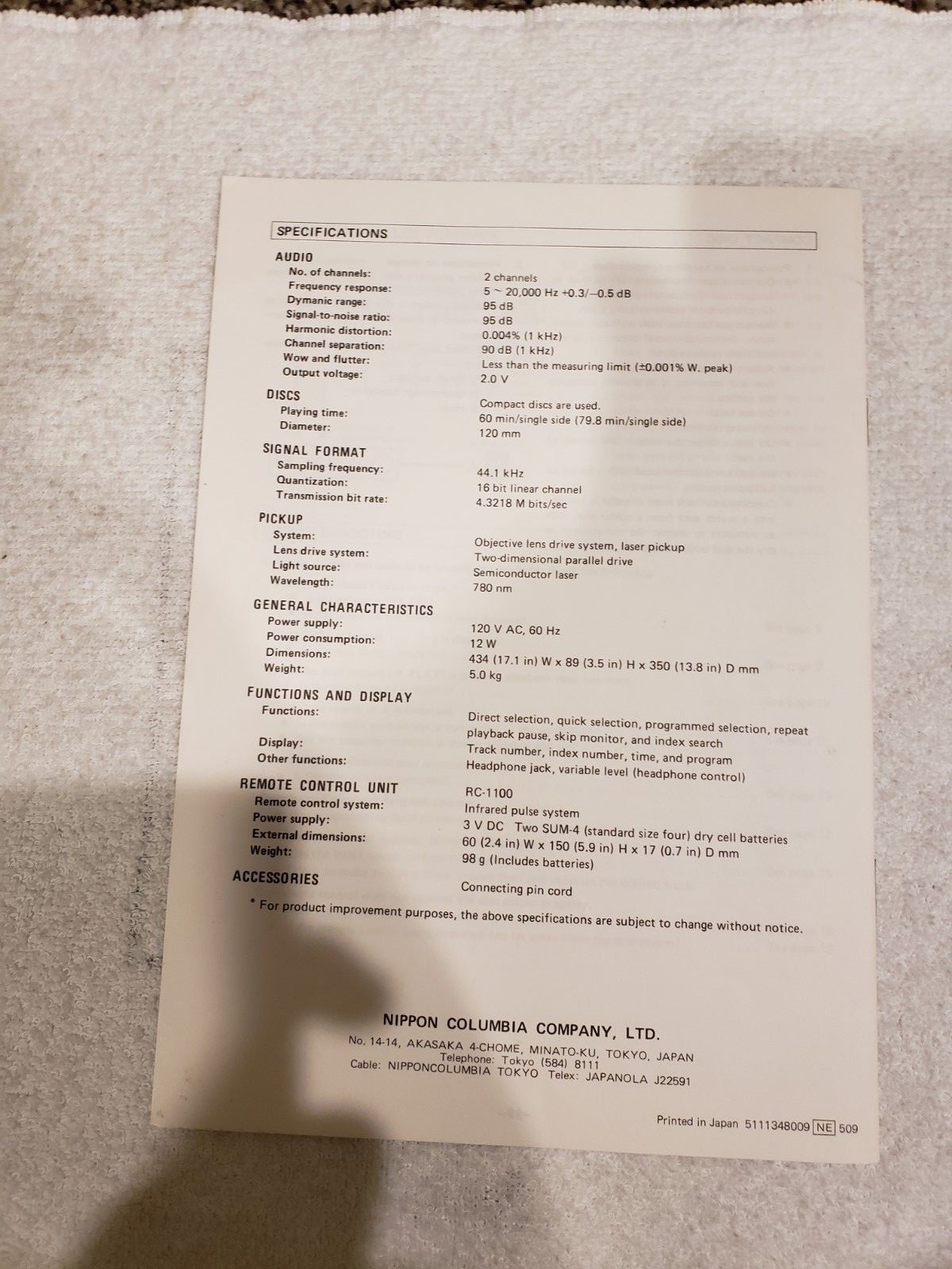 Denon DCD-100 CD Player Owners Manual