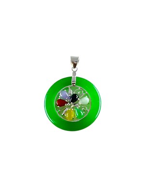 .925 Sterling Silver Multi Color Jade Flower in Green Jade