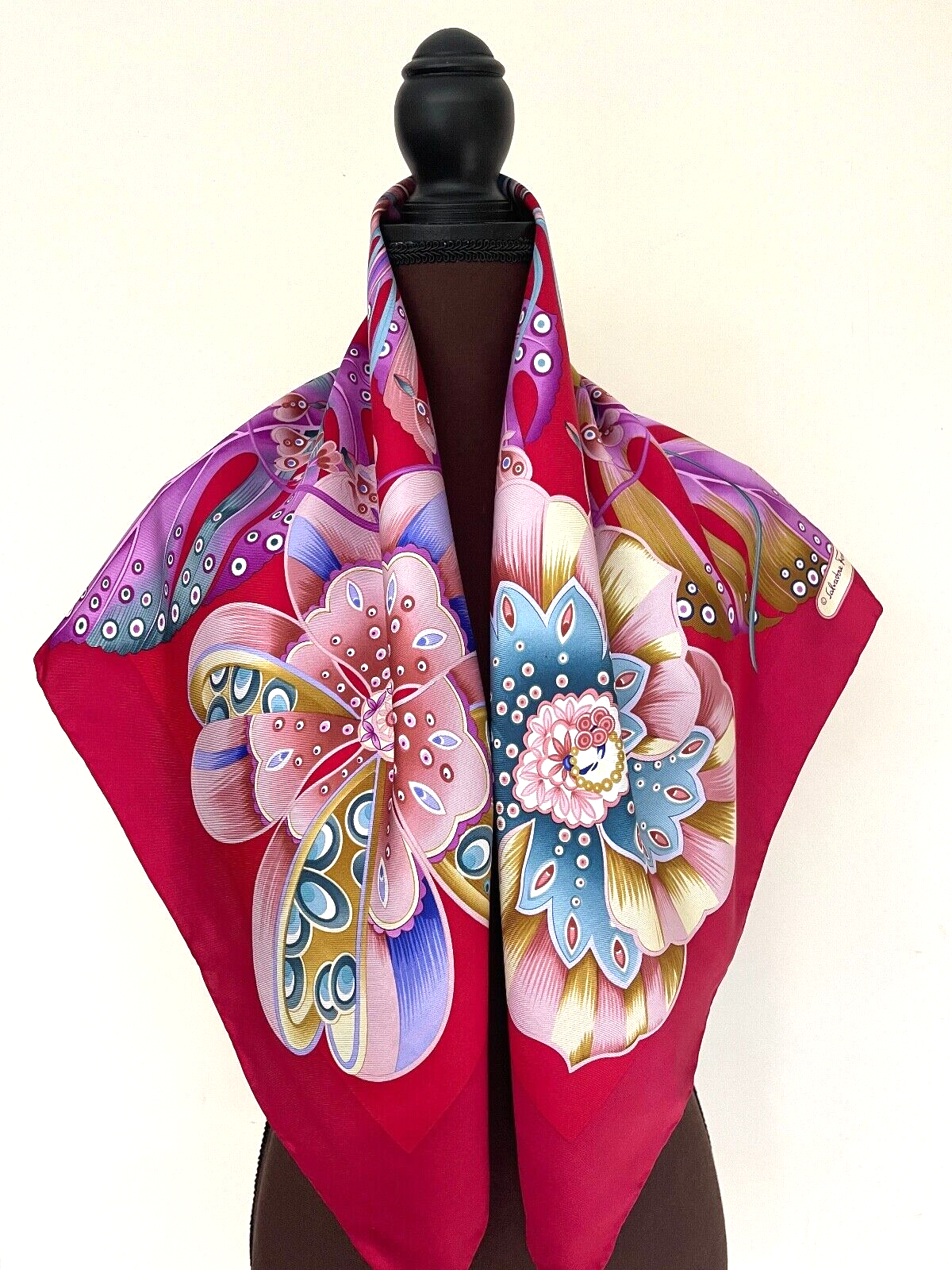 Unisex Salvatore Ferragamo Silk Wrap Flowers Garden Purple