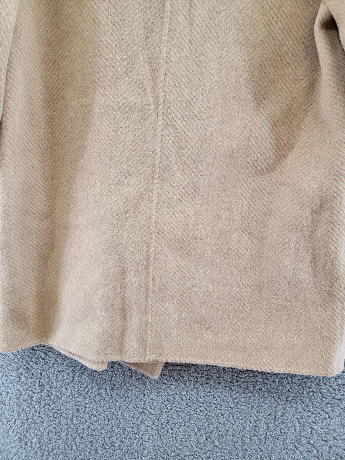 Pre-owned Theory Clairene Chevron Wool Coat Women's L Palomino Open Front Long Sleeve