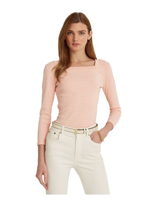 

LAUREN RALPH LAUREN Женский розовый полосатый топ с квадратным вырезом и рукавами 3/4