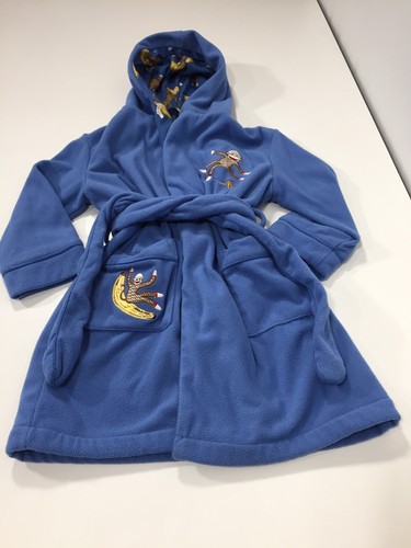 Nick Nora Childrens Toddler Blue Sock Monkey Bath Robe Yellow Bananas Size 3T