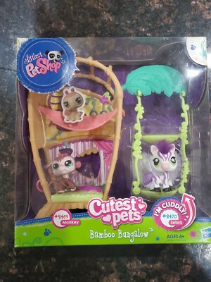 Littlest Pet Shop LPS Cutest Pets Bamboo Bungalow Set 2469 2470 Monkey Zebra NIB
